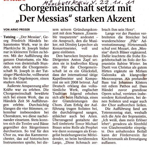 Kritik Messias, Münchner Merkur, 22.11.2011